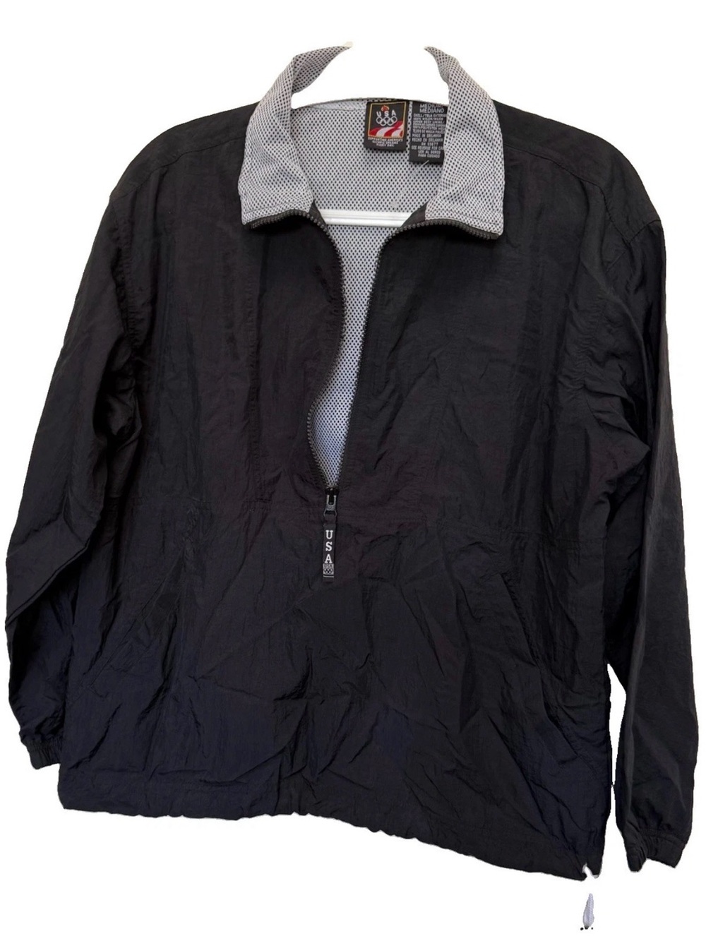 Vintage USA Olympics Nylon Windbreaker Warm Up Jacket — Men’s Medium 90s Black